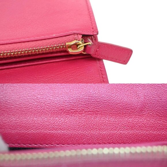 YVES SAINT LAURENT YSL Logo Belle De Jour Long Wallet Leather Pink GHW 66KB977 - Picture 12 of 14